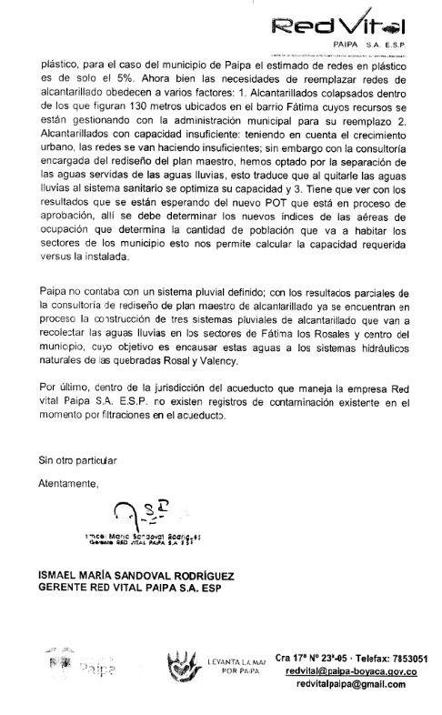 Respuesta a derecho de petición Red Vital Paipa