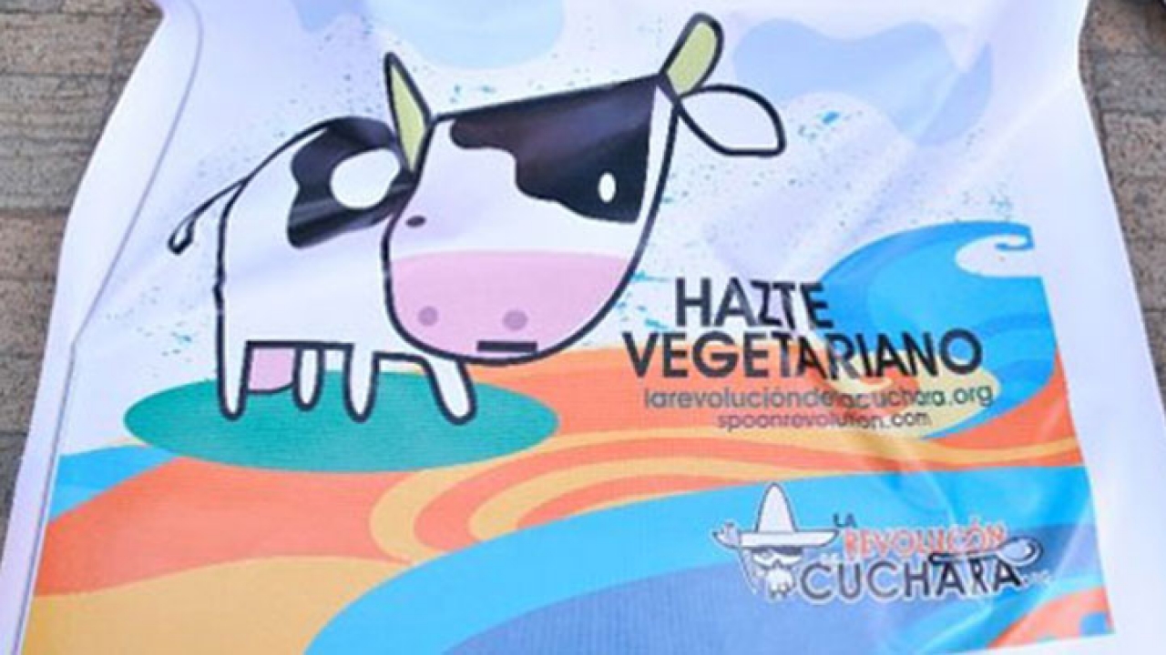 Con consignas como &quot;Revolución de la cuchara, nadie muere, nadie mata&quot;, los partidarios del veganismo tratan de convencer a las personas que saquen la carne y los productos de origen animal, de su menú diario.|||