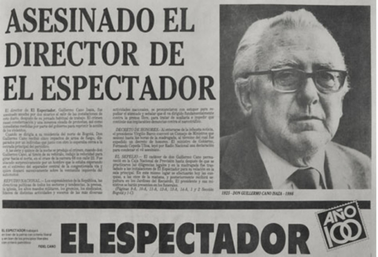 Portada de El Espectador al día siguiente del asesinato a Guillermo Cano, su director|||