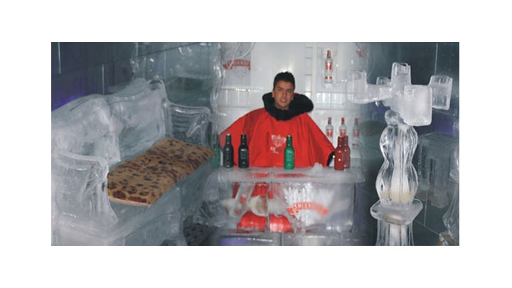 El IceBar cuenta con una gran variedad de art&iacute;culos en hielo y las personas deben ponerse una indumentaria especial.