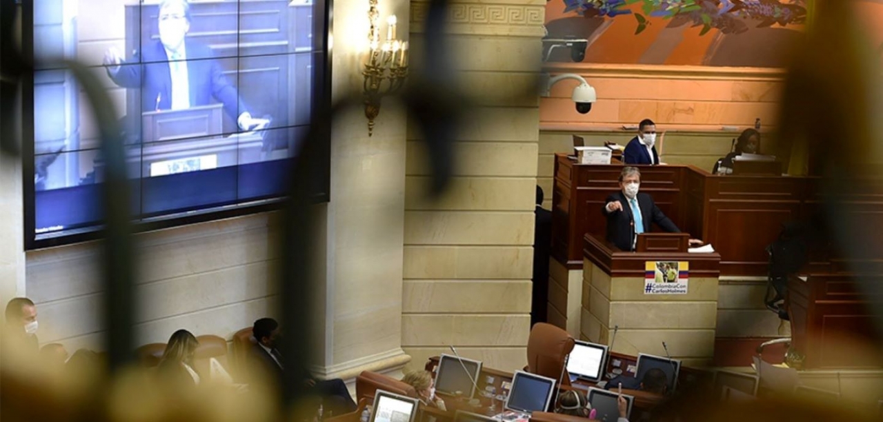 Carlos Holmes Trujillo en la Cámara de Representantes en su primera moción de censura el pasado 7 de octubre.|||