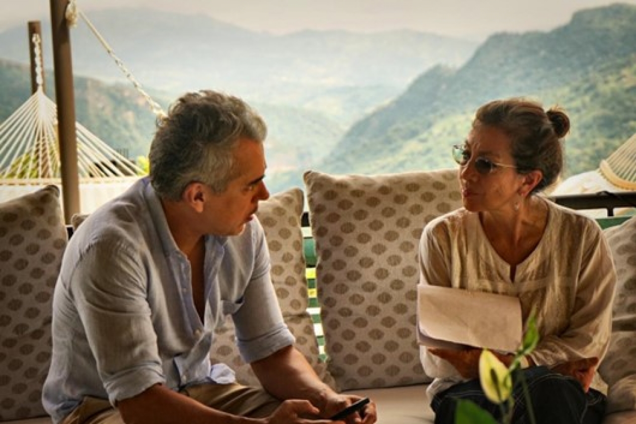 Olga Lucía Rodríguez, junto a Jorge Abello en el set de grabación de Ana de Nadie.|||