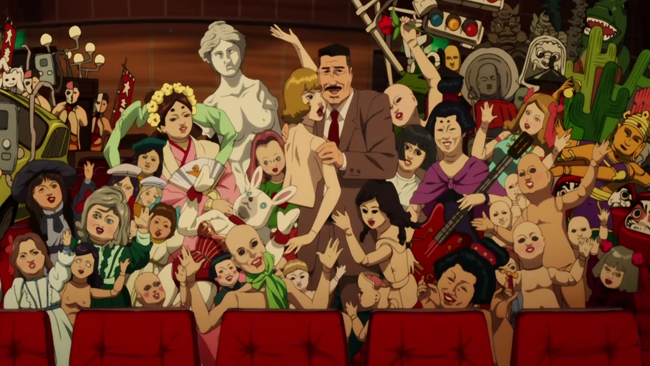 |En esta imagen se comparan las escenas de Perfect Blue y de Requiem for a dream, de Satoshi Kon y de Darren Aronofsky respectivamente.|Escena de la película Paprika, de Satoshi Kon|La escena del desfile en Paprika (2006), tomada de la película original.|||