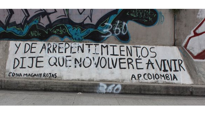Grafiti realizado por integrante de Acci&oacute;n po&eacute;tica Colombia.