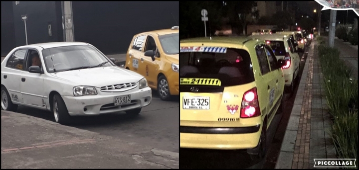 . Colectivos estacionados a la espera de iniciar un nuevo recorrido.  El primero, escondiendo el n&uacute;mero para evitar ser visto por la polic&iacute;a. Fotos: Isabella Amador