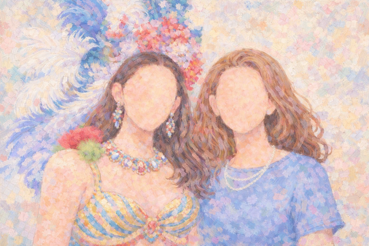 Gin&eacute;s Herrera, a sus 21 a&ntilde;os cuando fue reina del carnaval, y su hermana.|||