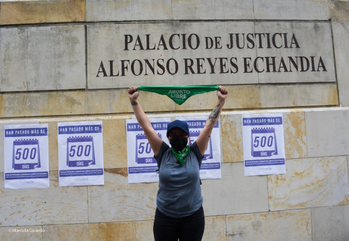 Celebraci&oacute;n ante el fallo hist&oacute;rico frente al Palacio de Justicia.  @MarcelaGuardo
