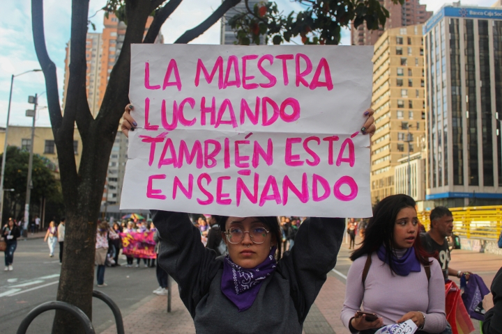 "La maestra luchando tambi&eacute;n est&aacute; ense&ntilde;ando"