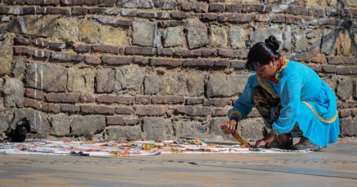 Ind&iacute;gena con sus artesan&iacute;as en el Centro de Bogot&aacute;