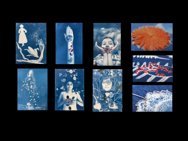 Cianotipos intervenidos con bordaje